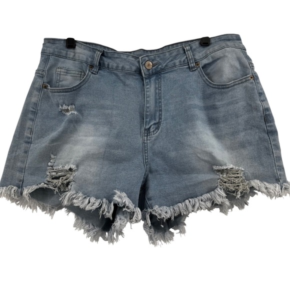 Jeans Pants - Jeans Distressed Denim Shorts Women XL Light Wash Frayed Raw Hem Ripped Casual